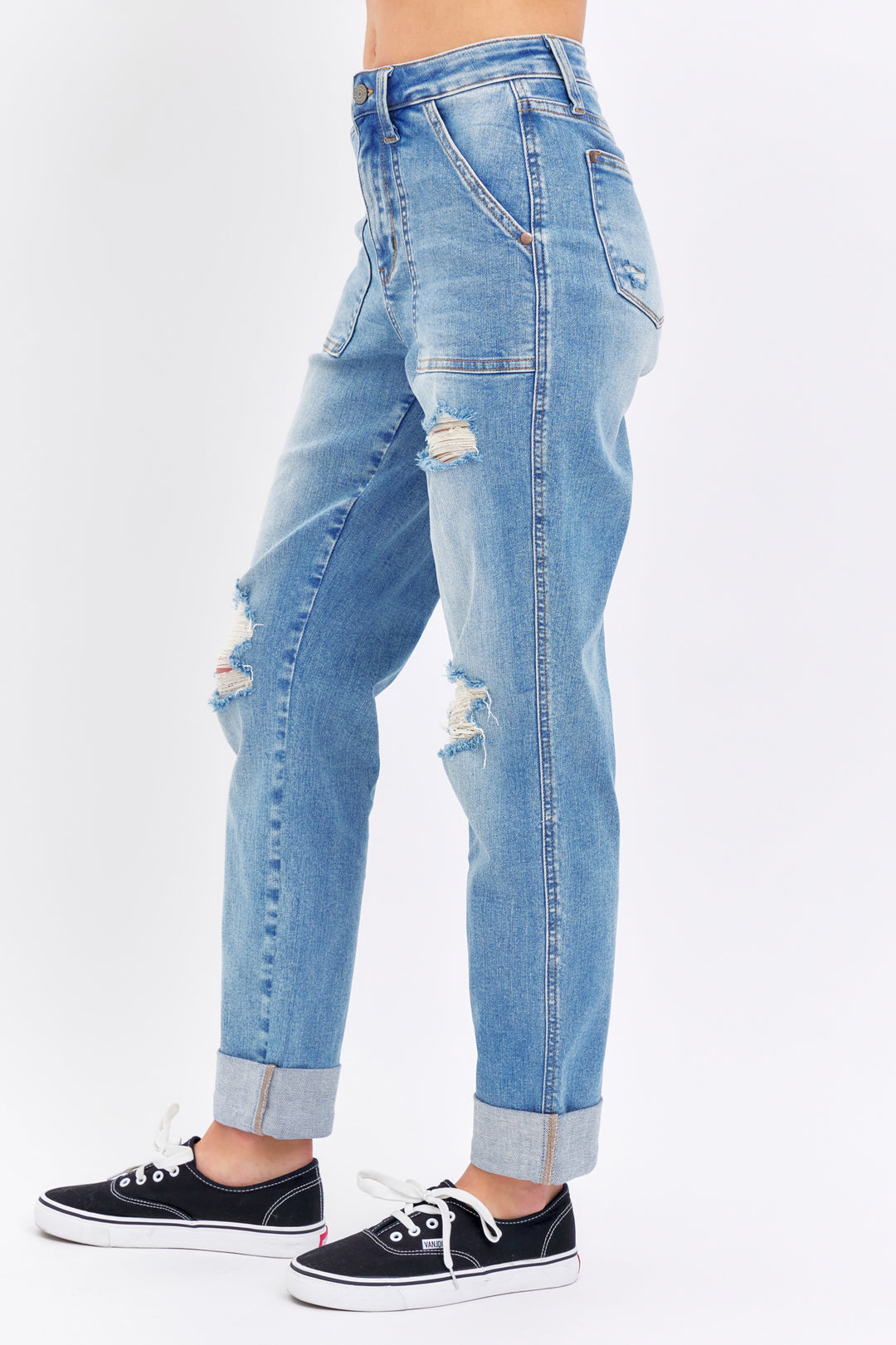 Judy Blue High Waist Patch Pocket Distressed Boyfriend Jean