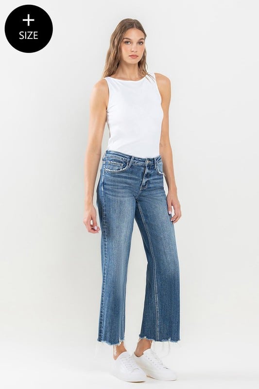 Lovervet Mid Rise Raw Hem Crop Wide Leg