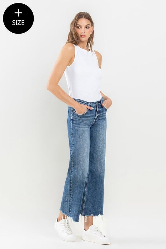 Lovervet Mid Rise Raw Hem Crop Wide Leg