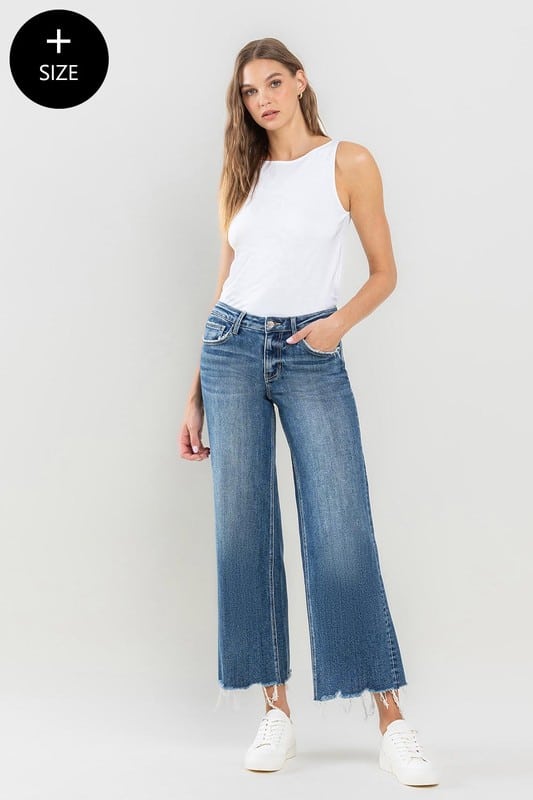 Lovervet Mid Rise Raw Hem Crop Wide Leg