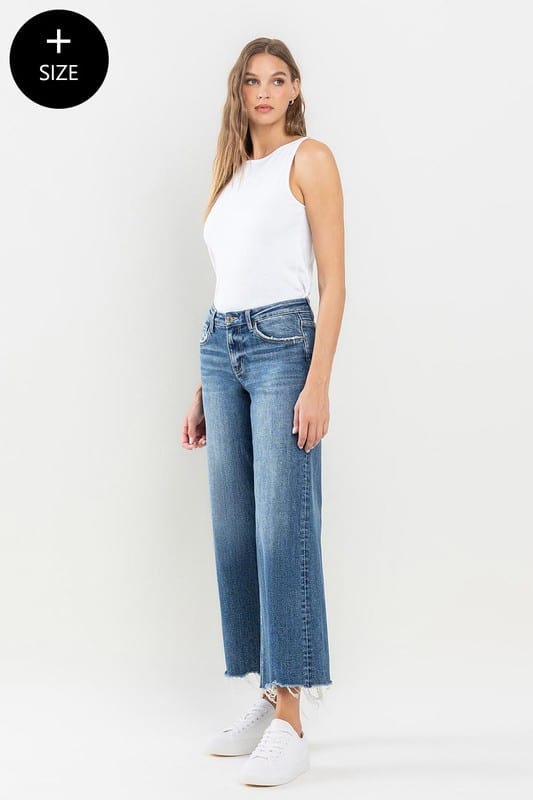 Lovervet Mid Rise Raw Hem Crop Wide Leg