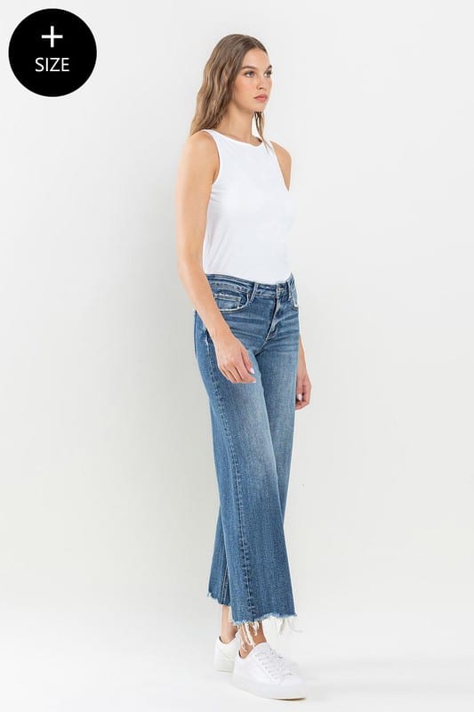 Lovervet Mid Rise Raw Hem Crop Wide Leg