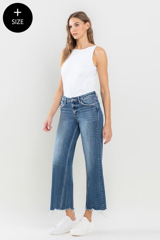 Lovervet Mid Rise Raw Hem Crop Wide Leg