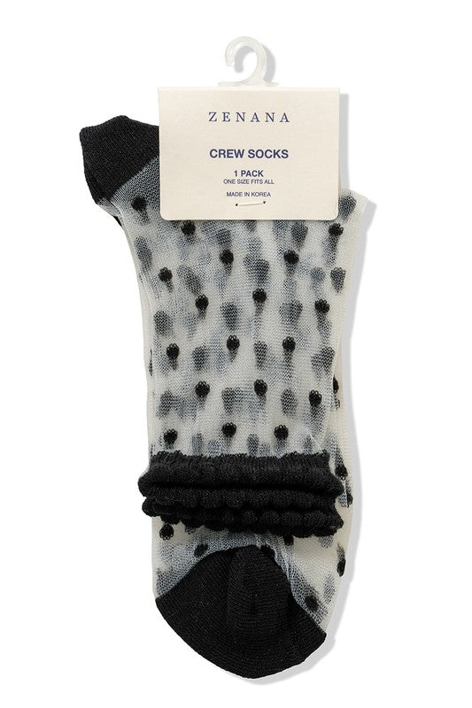 SHEER POLKA DOT MESH LACE FASHION CREW SOCKS