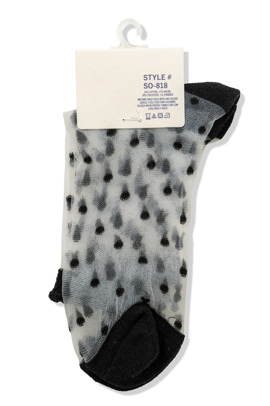 SHEER POLKA DOT MESH LACE FASHION CREW SOCKS