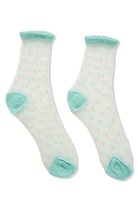 SHEER POLKA DOT MESH LACE FASHION CREW SOCKS