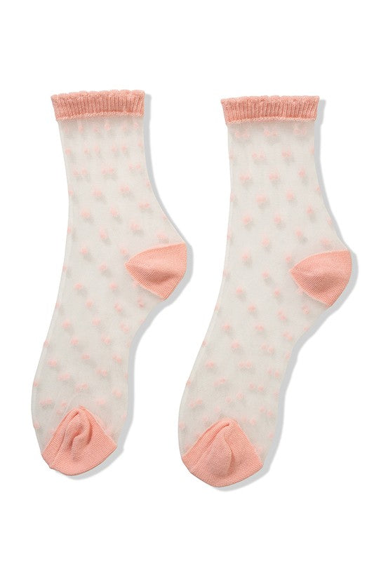 SHEER POLKA DOT MESH LACE FASHION CREW SOCKS