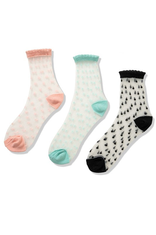 SHEER POLKA DOT MESH LACE FASHION CREW SOCKS