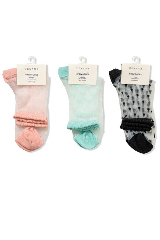 SHEER POLKA DOT MESH LACE FASHION CREW SOCKS