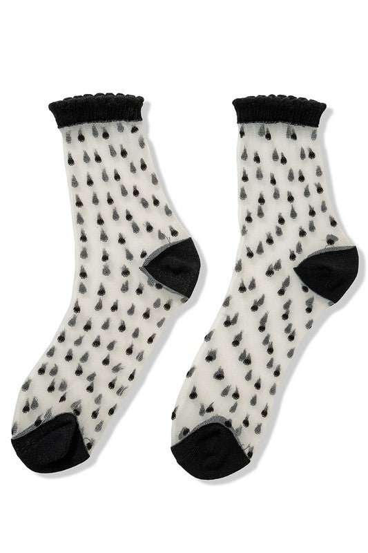 SHEER POLKA DOT MESH LACE FASHION CREW SOCKS