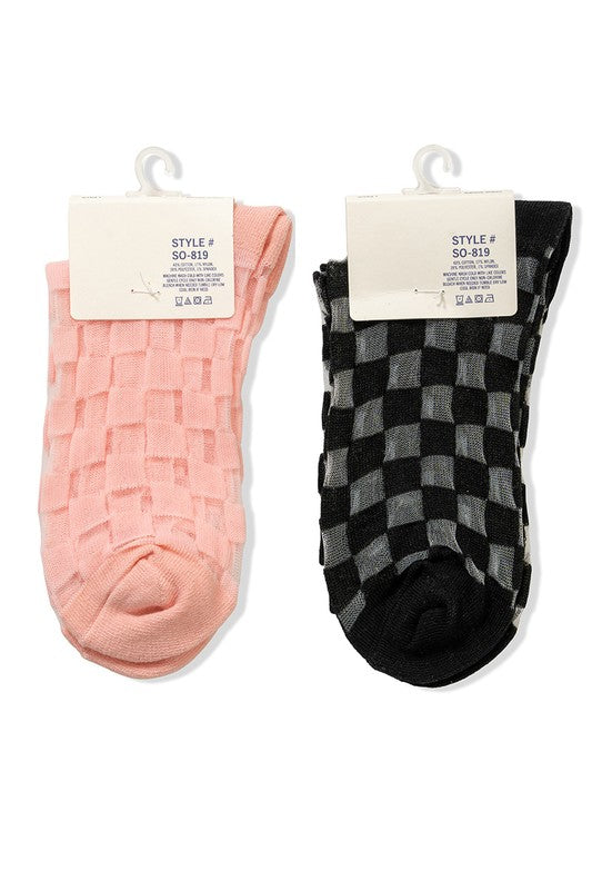 CHECK MESH LACE FASHION CREW SOCKS