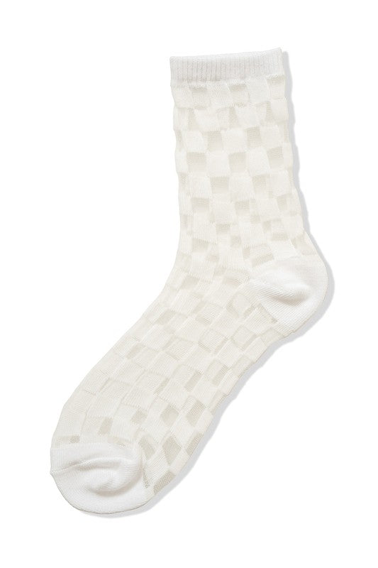 CHECK MESH LACE FASHION CREW SOCKS