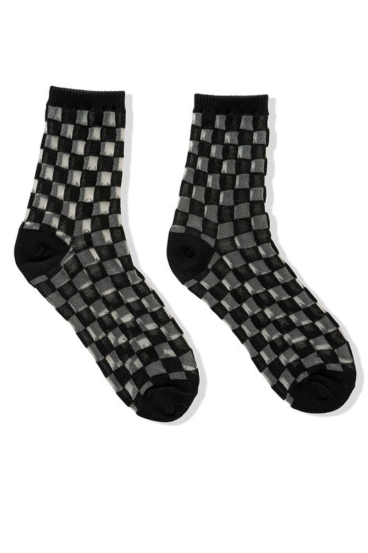 CHECK MESH LACE FASHION CREW SOCKS