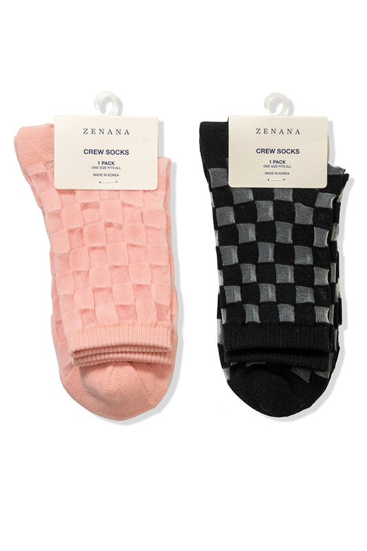 CHECK MESH LACE FASHION CREW SOCKS