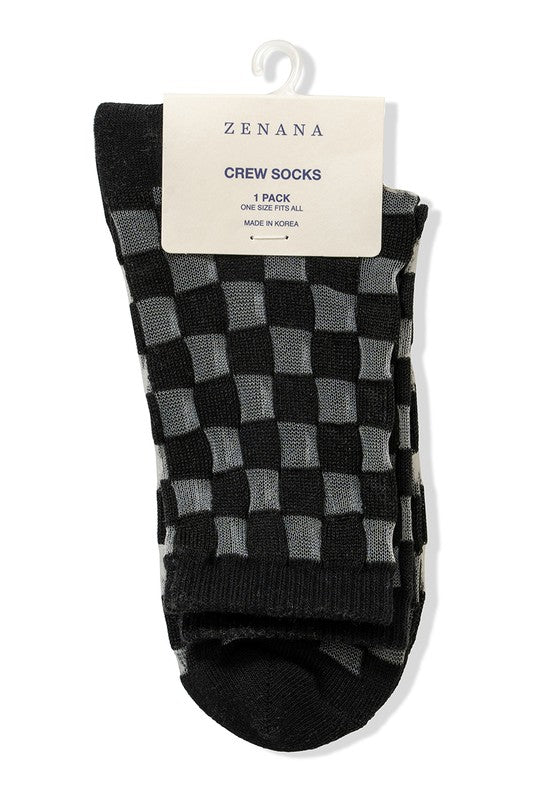 CHECK MESH LACE FASHION CREW SOCKS