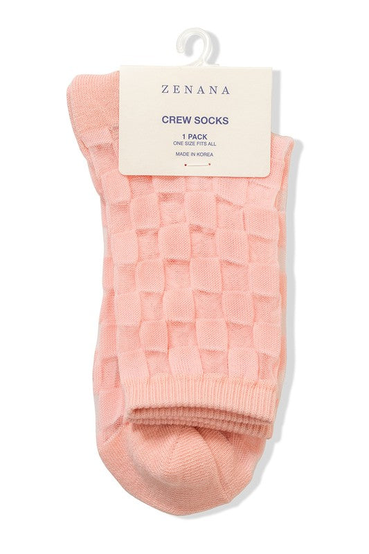 CHECK MESH LACE FASHION CREW SOCKS