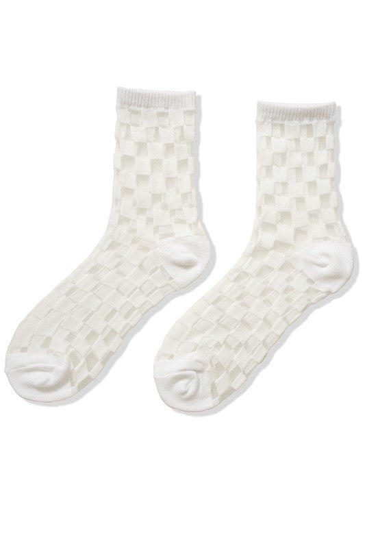 CHECK MESH LACE FASHION CREW SOCKS