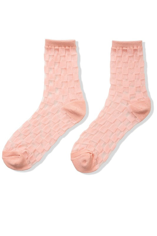 CHECK MESH LACE FASHION CREW SOCKS