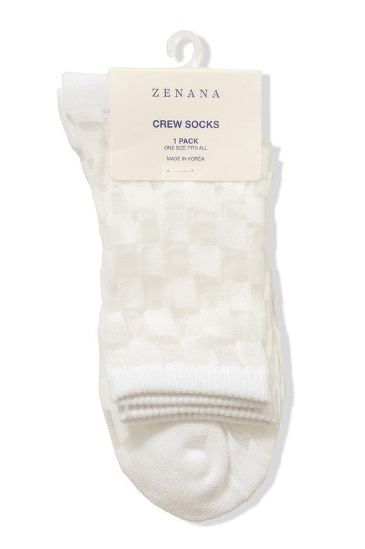 CHECK MESH LACE FASHION CREW SOCKS