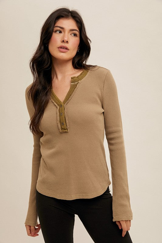 THERMAL RIBBED HENLEY TOP