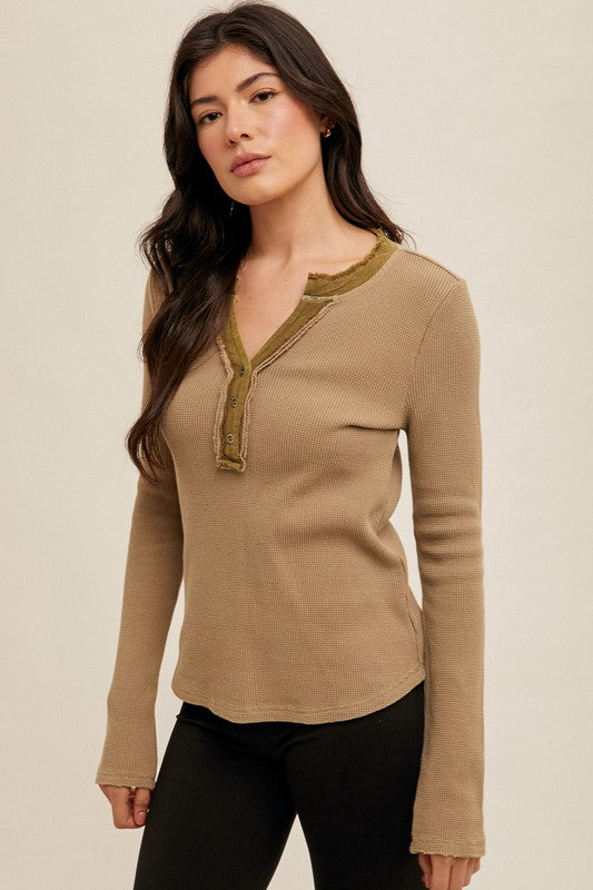 THERMAL RIBBED HENLEY TOP