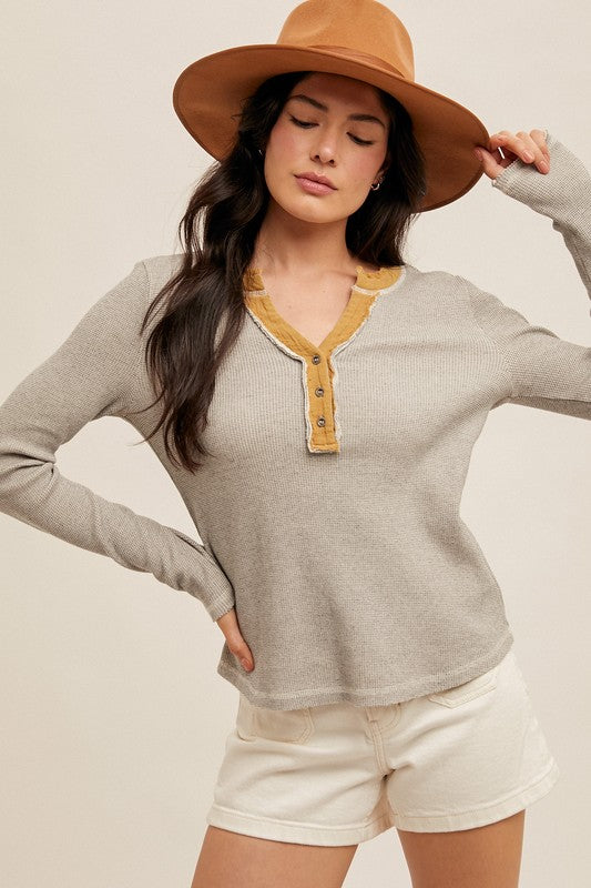 THERMAL RIBBED HENLEY TOP