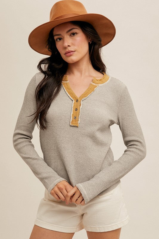 THERMAL RIBBED HENLEY TOP