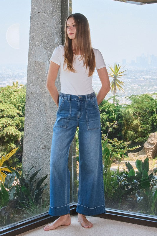 Vervet High Rise Double Cuffed Baggy Wide Jeans