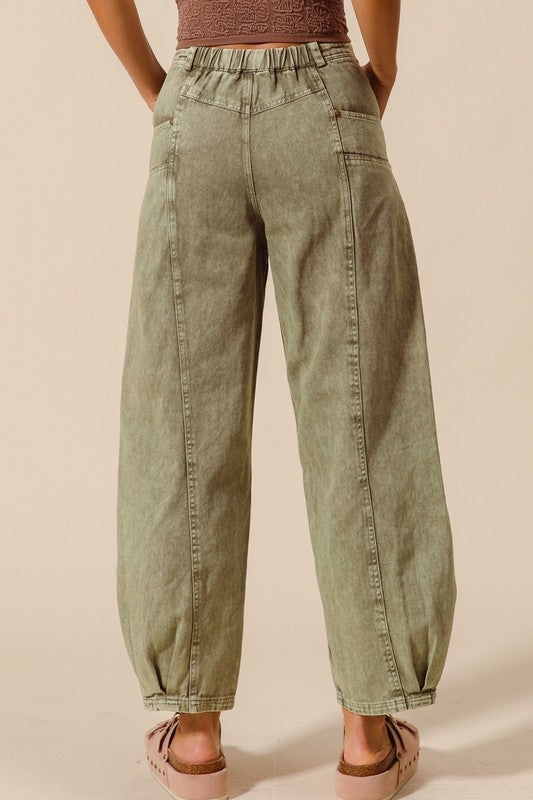 Mineral Washed Mid Rise Barrel Jeans