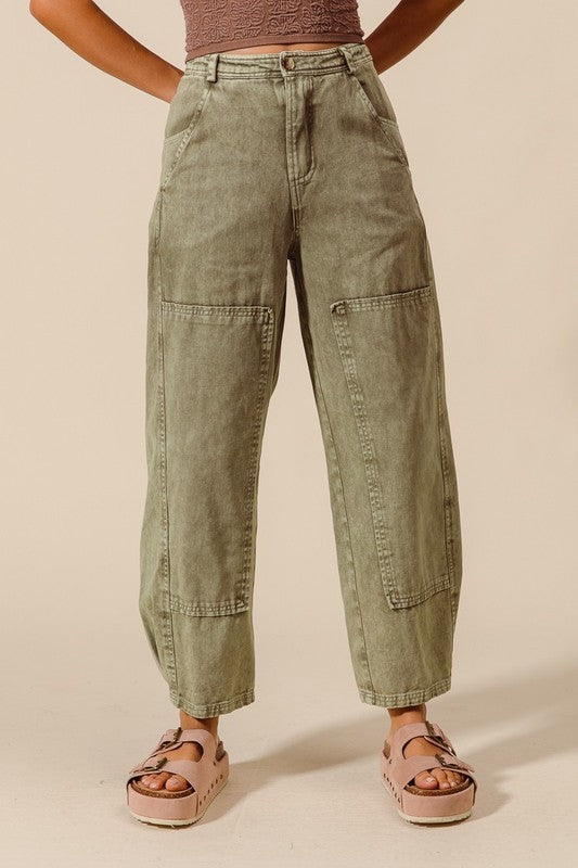 Mineral Washed Mid Rise Barrel Jeans