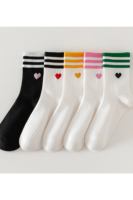 Striped Heart Knitted Mid-calf Socks