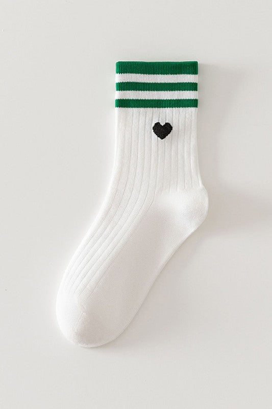 Striped Heart Knitted Mid-calf Socks