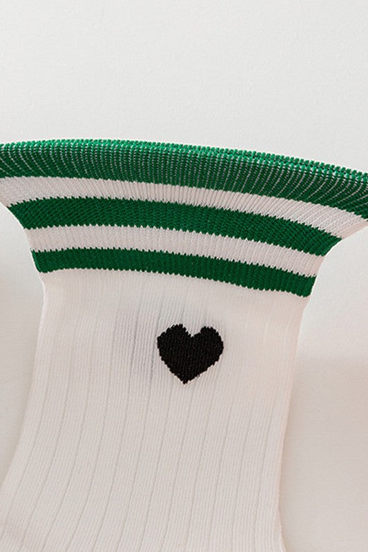 Striped Heart Knitted Mid-calf Socks