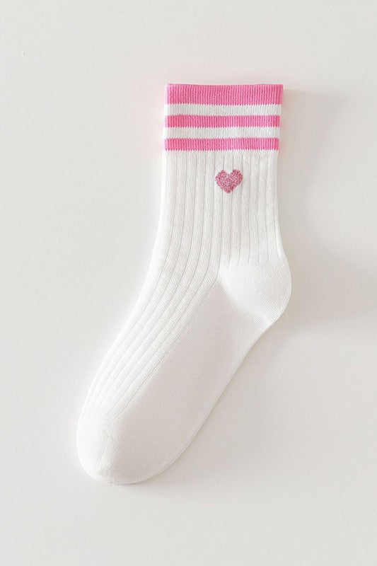 Striped Heart Knitted Mid-calf Socks