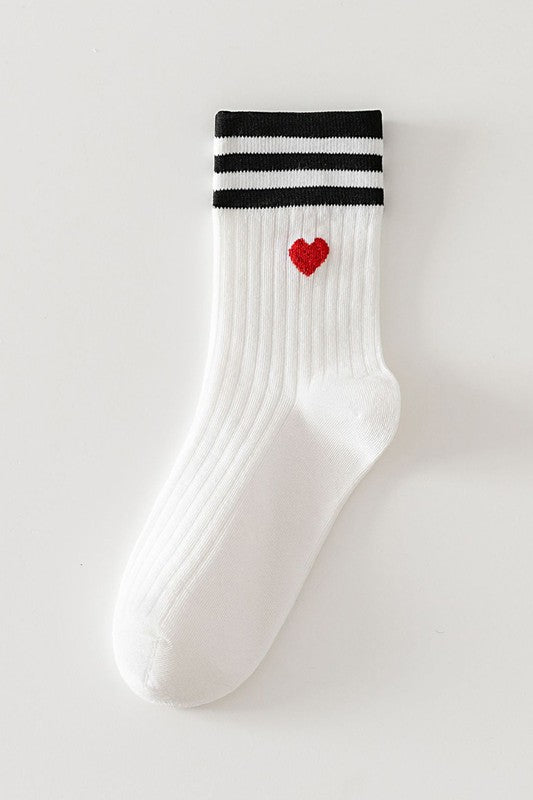 Striped Heart Knitted Mid-calf Socks