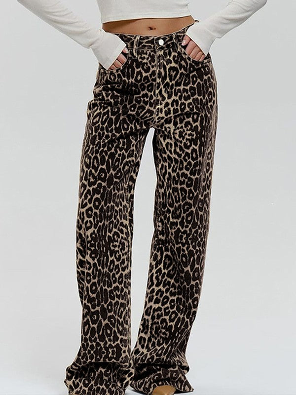 Leopard Wide Leg Jeans