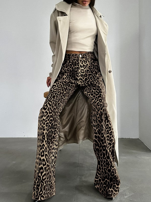 Leopard Wide Leg Jeans