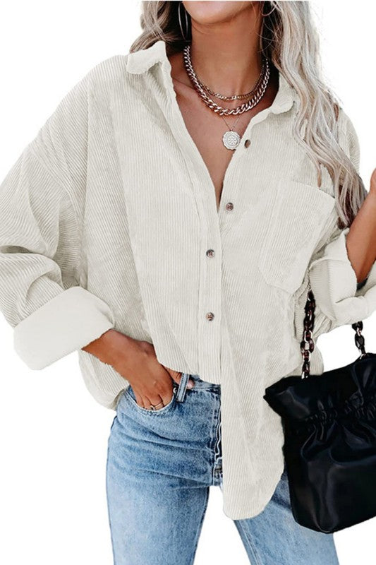 Corduroy Oversized Casual Button-up Shacket