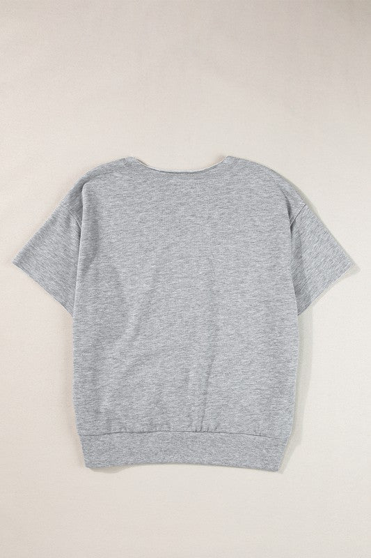 USA Letter Patch Notched Neck Loose Tee