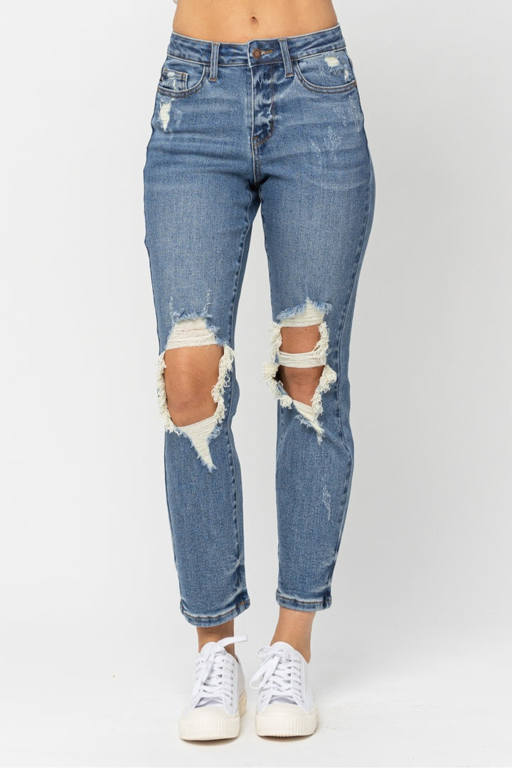 Judy Blue Heavily Destroyed High Waist Straight Leg Jeans