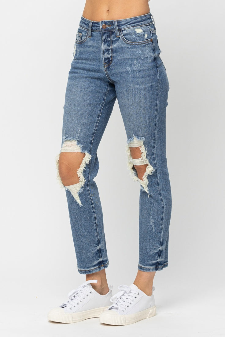 Judy Blue Heavily Destroyed High Waist Straight Leg Jeans