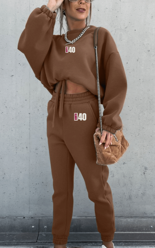 North 40 Cropped Pullover with Waist Tie and Sweatpants SET