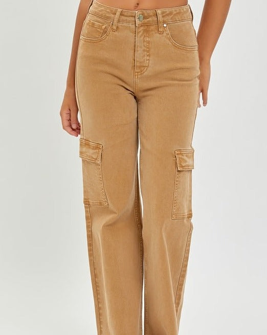 RISEN High Rise Cargo Wide Pants Mocha