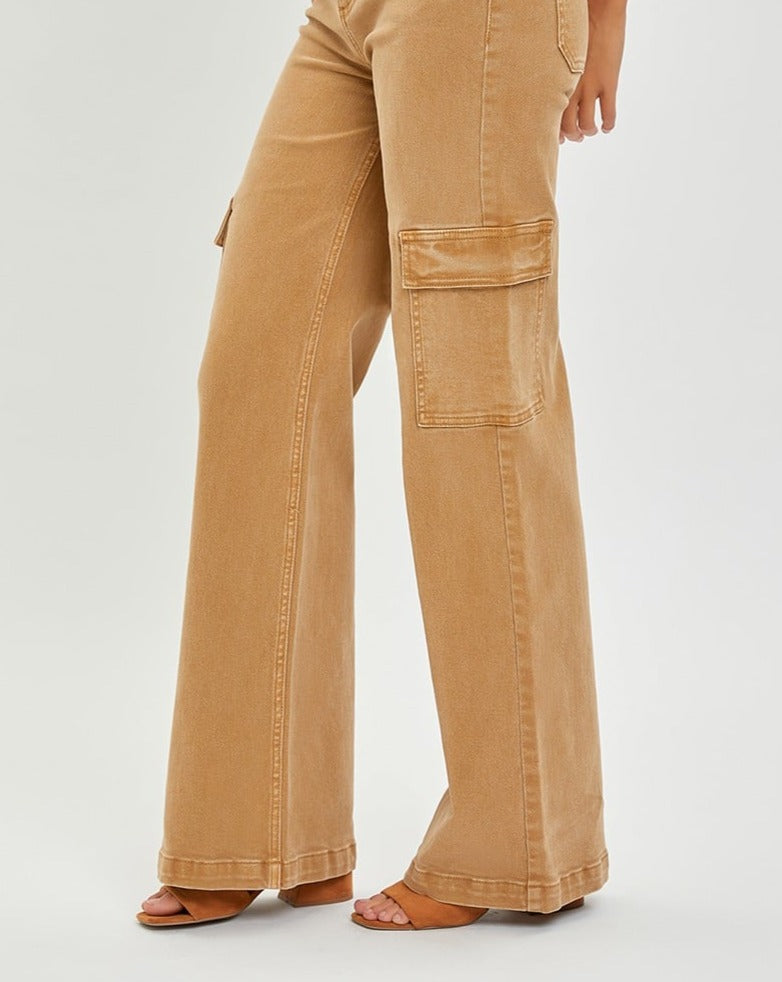 RISEN High Rise Cargo Wide Pants Mocha