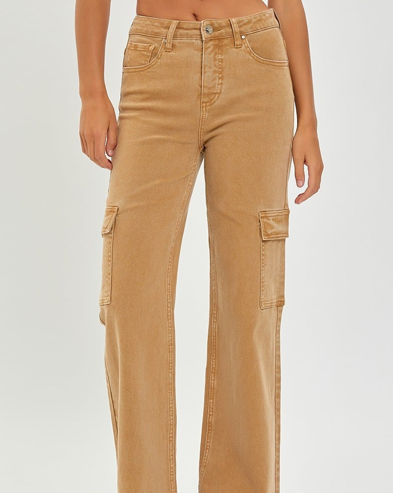 RISEN High Rise Cargo Wide Pants Mocha