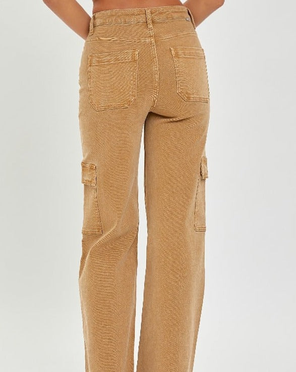 RISEN High Rise Cargo Wide Pants Mocha