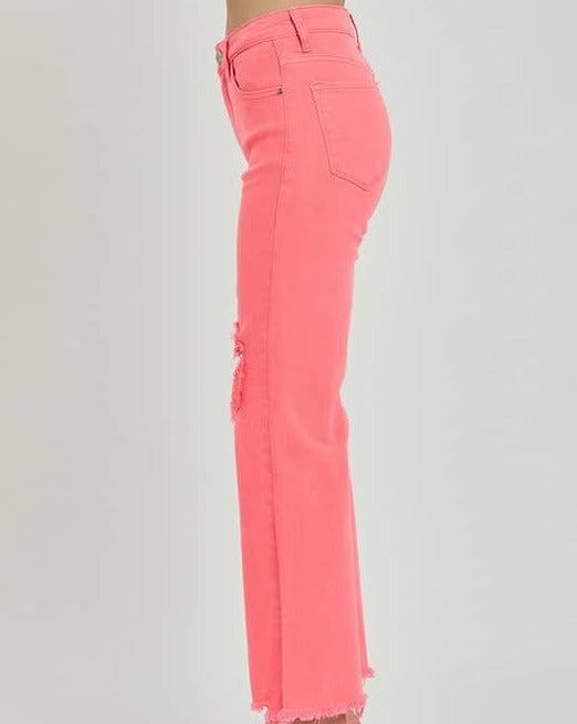 RISEN High Rise Jeans Ripped Knee Straight Pant