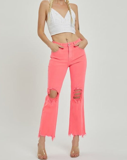 RISEN High Rise Jeans Ripped Knee Straight Pant