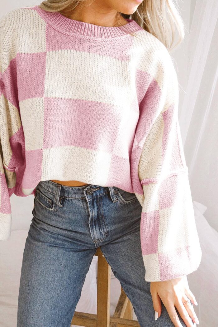 Pink Check Bishop Sweater